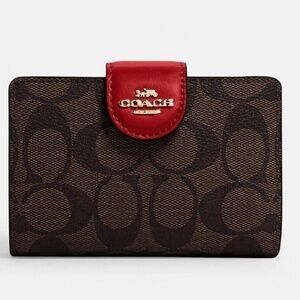 Coach Medium Corner Zip Wallet In Signature Canvas NWT
